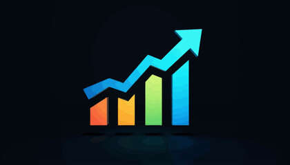 Vibrant Multicolored Bar Graph with Upward Arrow Symbolizing Growth and Progress on a Dark Background