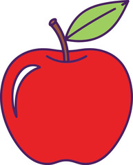 Vibrant red apple with green leaf and stem healthy food fruit illustration simple graphic element vector