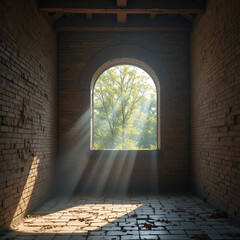 Sunlight Beams Through a Brick Wall Underneath a Structure