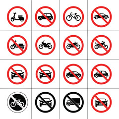 Collection of prohibited vehicle signs circular red border icons for traffic regulations and restrictions vector © SAIF820