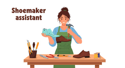 Skilled Shoemaker Assistant Crafting Shoes in Workshop