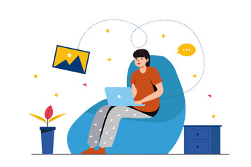 Flat Illustration Woman Work Metaverse Concept