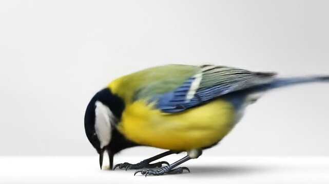 Vibrant great tit bird sequence displaying unique animated movements on white
