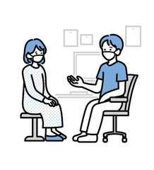 マスクをして診察をする医師のイラスト