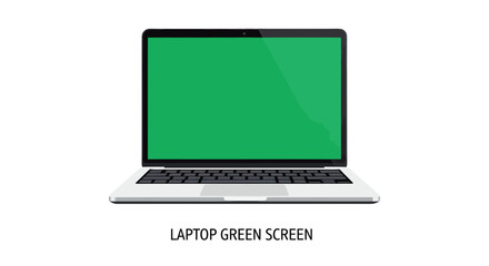 Modern portable laptop computer illustration with a green chroma key screen, isolated on a white background for mockups