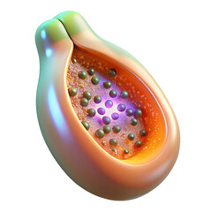 Vibrant papaya half showing rich orange flesh and dark seeds glows with inner light