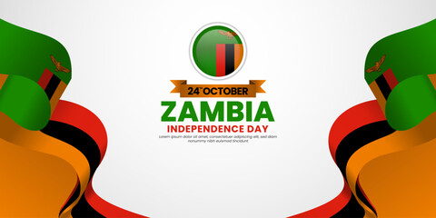 Zambia independence day banner background 24 october design element with waving ribbon flag