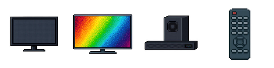 Electronics deals highlight pixel art on black screens during black friday festival for tech lovers and digital art fans