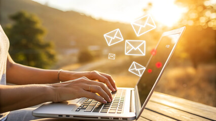 Enjoy the Freedom of Working Outdoors While Staying Connected with Email on a Laptop - Modern Digital Lifestyle and Business Opportunities