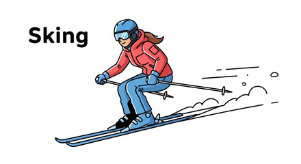 Dynamic illustration of an active individual gracefully navigating a snow-covered mountain slope, embodying the exhilarating spirit of winter sports and recreational outdoor adventure