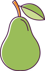 Fresh green pear fruit with stem and leaf simple vector illustration healthy food concept vector