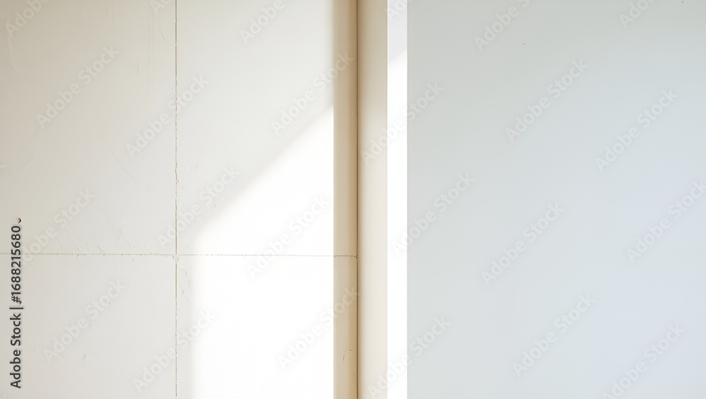 Poster minimalist composition of light and shadow on a textured wall, creating depth and visual interest.
