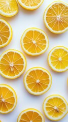 Flat lay of lemon slices on white surface
