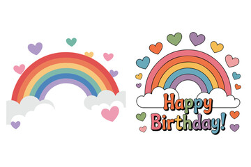 Rainbow Color Happy Birthday SVG Clipart, Colorful Birthday Clipart Bundle | Cute Party Elements, Balloons, Cake, Gifts, Kids Celebration Illustrations, Vector Design for Invitations & Cards