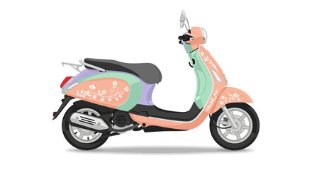 Obraz premium Pastel palette scooter with floral details isolated on white background
