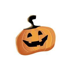 Halloween pumpkin with funny face and transparent background , jack-o'- lantern