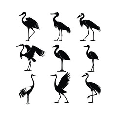 Silhouettes of Herons and Cranes – Elegant Bird Vector Set