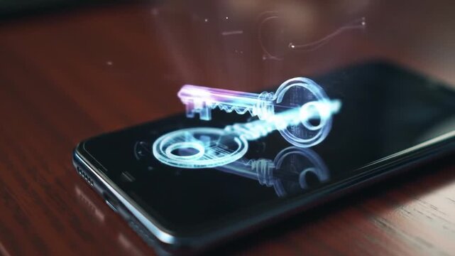 Futuristic Smartphone Holographic Projection AI Data Security Technology