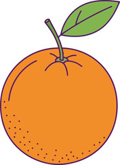Healthy orange fruit with green leaf isolated simple doodle style illustration for refreshment vector
