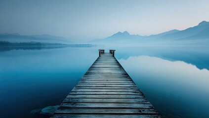 Obraz premium Tranquil lake dock at dawn