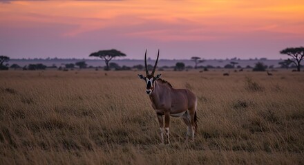 Fototapeta premium Antelope in savanna landscape at sunrise