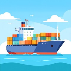 Obraz premium Cargo ship navigating calm waters with colorful containers