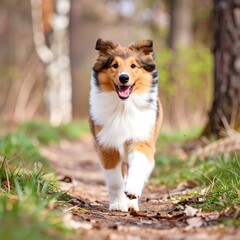 Sheltie Puppy Running on Trail