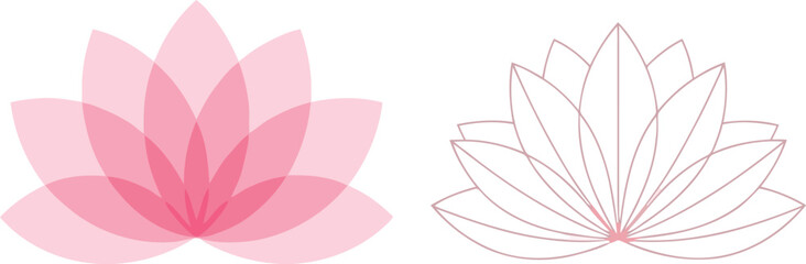 Elegant pink lotus flower and line art outline for spiritual wellness and natural beauty designs vector