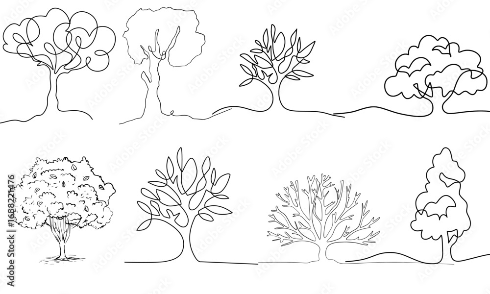 Fototapete CAD Tree Line Minimal Vector Set Outline Symbols for Architecture & Landscape Design Graphics