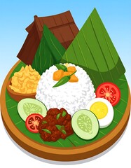 Colorful platter of rice and accompaniments