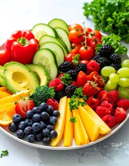 Colorful platter of fresh fruits and vegetables