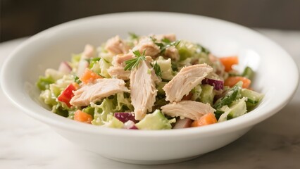 Homemade Chicken Salad in a white Bowl