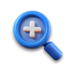 Obraz premium 3d icon of blue magnifying glass with a plus sign isolated on white background 3d rendering