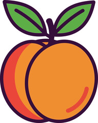 Vibrant peach fruit illustration with green leaves healthy food organic produce summer season vector