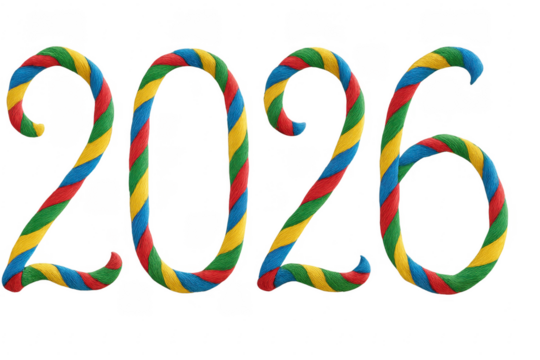 2026 multicolored numbers celebrating new year on transparent background