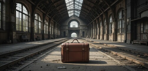  Shadows Emphasize the Isolation of Leather Baggage in a Dilapidated Railway Terminal
