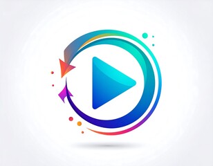 Colorful play button logo with swirling arrows