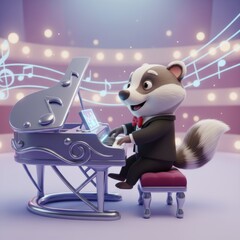 A dapper badger plays a beautiful melody on a grand piano