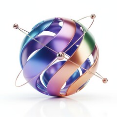 A vibrant metallic orb adorned with orbiting spheres
