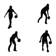 Silhouettes of People Bowling – Vector Set