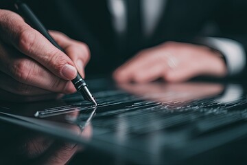 Close-up of hands using a tablet, signing or inputting data