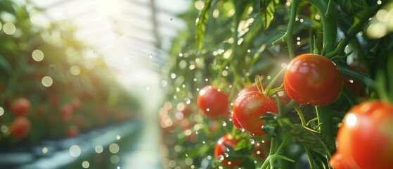 The canal system in the tomato farm in the morning, soft sunlight of the future