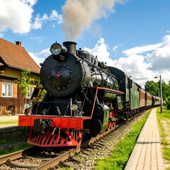 Naklejka premium Vintage steam train at station