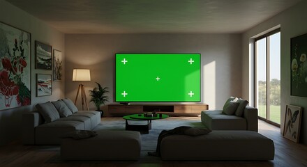 Modern Living Room with Green Screen TV A Customizable Interior Design Concept