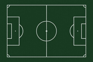 Soccer Field Top View with White Markings. Football Pitch Aerial View on Green Grass. Sports Field Layout Diagram Illustration.