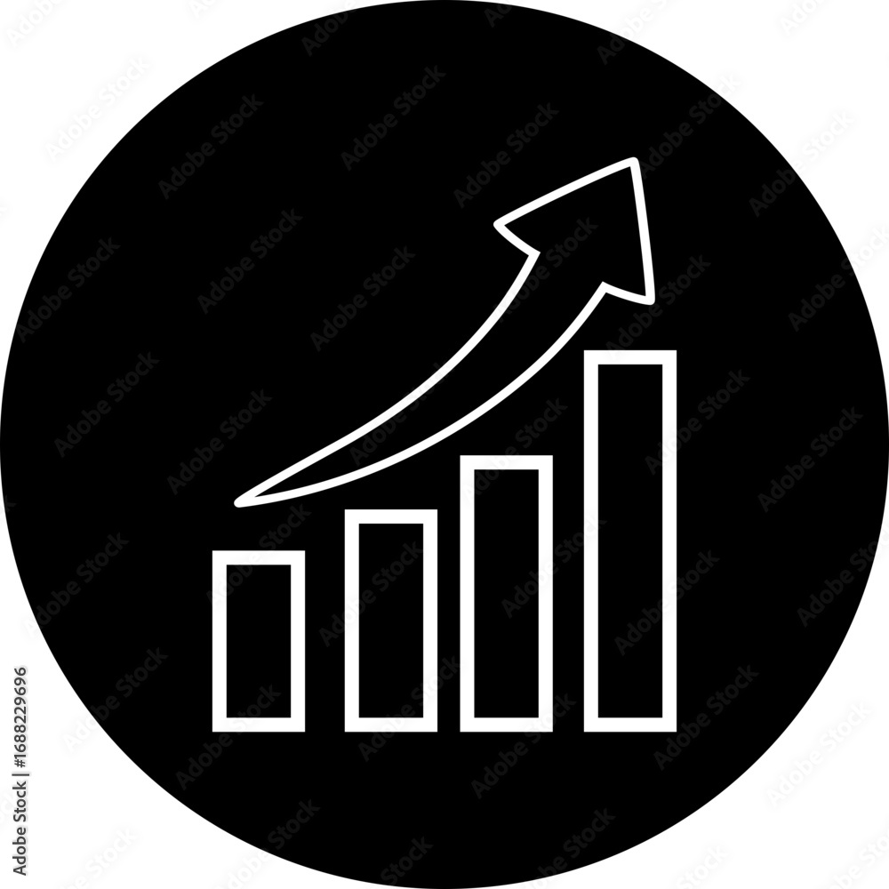 Poster growth chart with arrow pointing upwards on black background representing progress and success icon