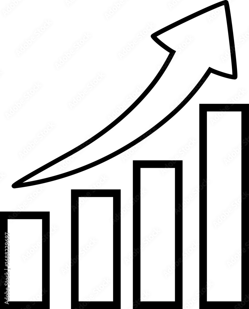Poster illustration of a bar graph with an upward pointing arrow indicating growth and positive progression
