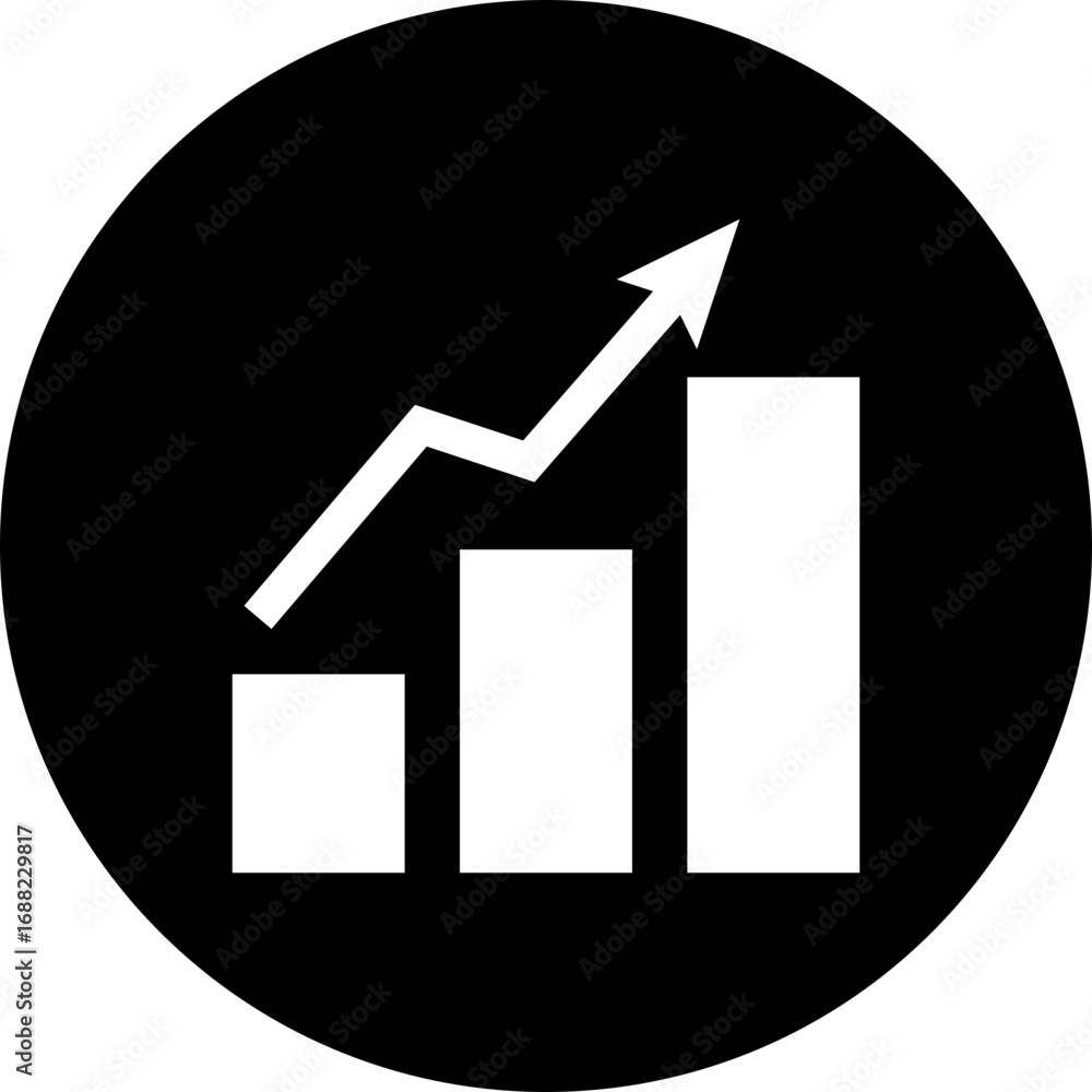 Poster white graph with upward arrow inside a black circle showing growth and positive financial performanc