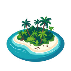 Fototapeta premium Pixel Art Tropical Island with Palm Trees and Turquoise Water on a White Background Tranquil Scene and Isolated Detailed Vegetation