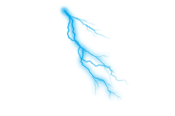 Electric blue lightning bolt PNG. Powerful light effects. A realistic and energetic storm element.